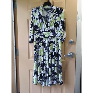 Perceptions Woman Floral Wrap Dress, Three-Quarter Sleeves, High-Low Hem, 1X